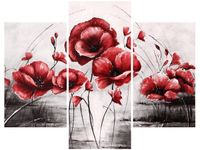 70 90CM OBRAZ 3 ELEM CZERWONE MAKI ŚCIENNY PŁÓTNO