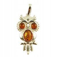 Srebrny wisiorek SOWA z bursztynem