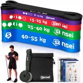 ZESTAW 5 GUM POWER BAND + UCHWYT, Taśmy do Ćwiczeń Oporowych,