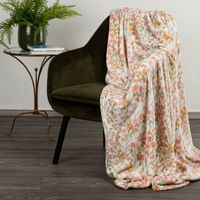 Koc flanelowy SONIA 150x200 kremowo-różowy ciepły i elegancki w kwiaty