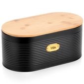 Chlebak metalowy z deską bambusową czarny 34x18,5x15 cm