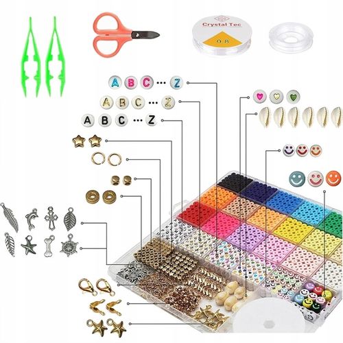 ZESTAW KORALIKÓW DO ROBIENIA BRANSOLETEK BIŻUTERII CHARMSY SERDUSZKA LITERY na Arena.pl