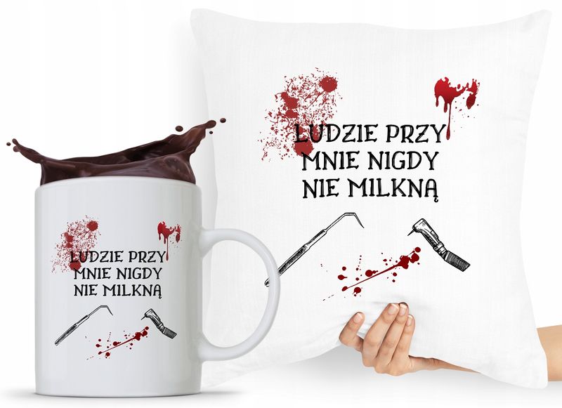 Zestaw Poduszka + Kubek Dla Dentysty Stomatologa Z Nadrukiem Ze Zdjęciem zdjęcie 1