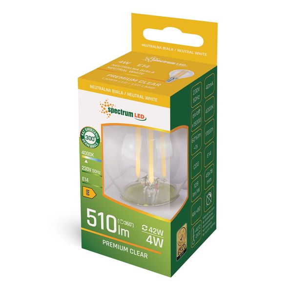 LED KULKA E-14 230V 4W COG NW CLEAR SPECTRUM zdjęcie 2