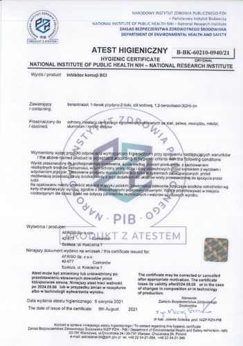 INHIBITOR KOROZJI OSADÓW PREPARAT DO OCHRONY INSTALACJI CO BCI KONCENTRAT na Arena.pl