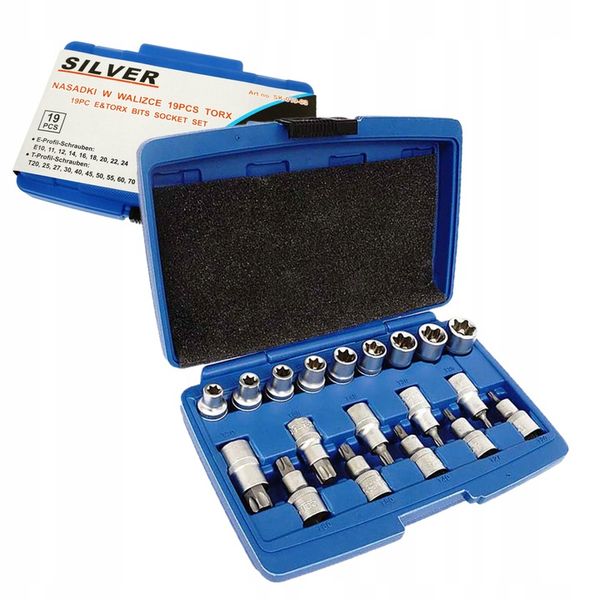 SILVER ZESTAW NASADEK TORX NASADKI KLUCZE NASADOWE E-TORX 1/2 19E SK-019-03 zdjęcie 7
