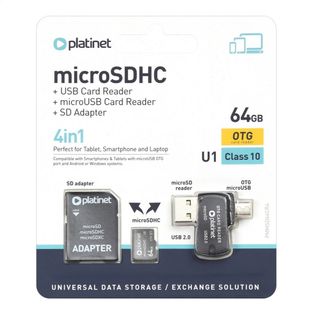 PLATINET 4-in-1 microSD 64GB + CARD READER + OTG + ADAPTER [45517]