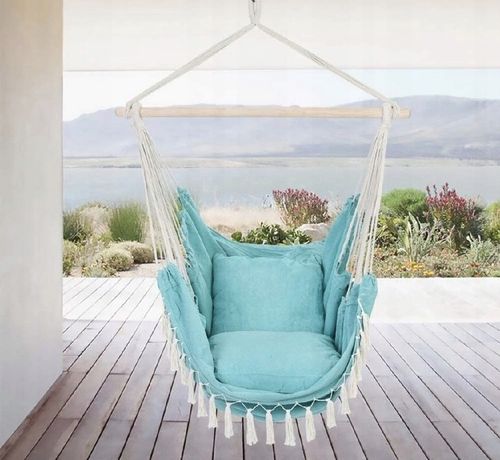 KRZESŁO BRAZYLIJSKIE FOTEL WISZĄCY BRAZYLIJSKI HUŚTAWKA HAMAK BALKON TURKUS na Arena.pl