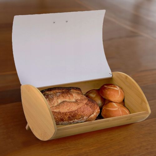 Chlebak pojemnik na pieczywo na chleb bułki stalowy bambusowy biały na Arena.pl