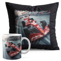 ZESTAW KUBEK + PODUSZKA CZARNA - BOLID F1 WYŚCIGI SPORT