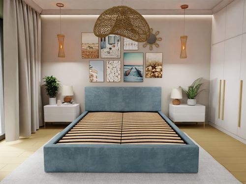 ŁÓŻKO TAPICEROWANE DO SYPIALNI 120x200 ŁÓŻKO PODWÓJNE Z POJEMNIKIEM MORSKIE na Arena.pl