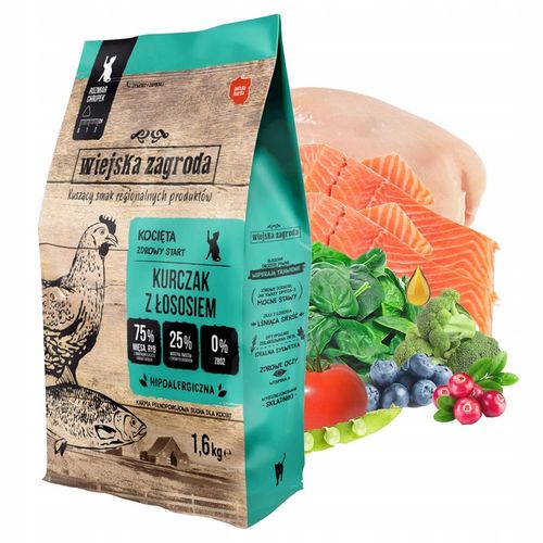 Wiejska Zagroda Kurczak z Łososiem 1,6kg dla kociąt sucha karma na Arena.pl