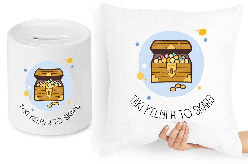 Dla Kelnera Zestaw Poduszka + Skarbonka Prezent Z Nadrukiem Ze Zdjęciem zdjęcie 1