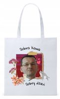 Mateusz Morawiecki Pis Torba Eco Biała Shopper Z Nadrukiem Ze Zdjęciem