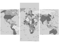 90X60CM OBRAZ WORLD MAP TRZY OBRAZY