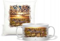 Zestaw PODUSZKA + KUBEK nadruk z motywem ZEBRY IDEALNY PREZENT URODZINOWY
