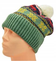 CZAPKA ZIMOWA z POMPONEM Zielona WYGODNA Miękka OCIEPLANA męska damska