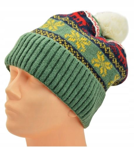 CZAPKA ZIMOWA z POMPONEM Zielona WYGODNA Miękka OCIEPLANA męska damska na Arena.pl