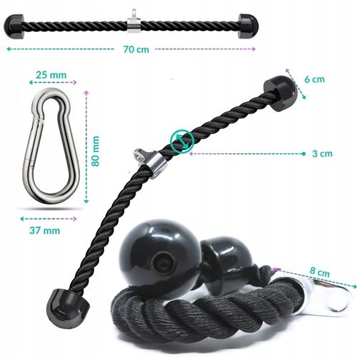 SZNUR UCHWYT DO WYCIĄGU LINA NA TRICEPS MASYWNA I SOLIDNA Z KARABIŃCZYKIEM na Arena.pl