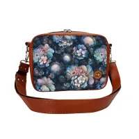 Torebka Damska Kwiaty - Kobieca Torebka Prostokątna Kolor ekoskóry - Brązowy