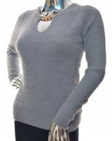 Damski sweter w szpic serek typu alpaka łańcuch