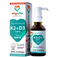 Witamina K2 MK7 100mcg + D3 4000iu krople 50 ml MyVita Duże Opakowanie