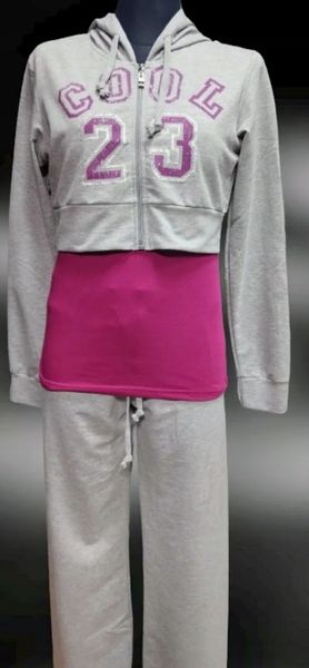 Dres damski KOMPLET modny 3 części L/XL szary z fioletem zdjęcie 3