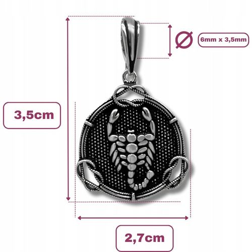 Zawieszka okrągła Srebrna Oksydowana Wisiorek SKORPION srebro pr. 925 na Arena.pl
