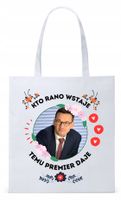 Mateusz Morawiecki Pis Torba Eco Biała Shopper Z Nadrukiem Ze Zdjęciem