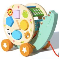 drewniany sorter krokodyl do ciągania kołowrotek na kółkach kształty cyfry