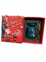 KUBEK ŚWIĄTECZNY - zestaw w pudełku z pokrywką i łyżeczką 225 ml, zielony