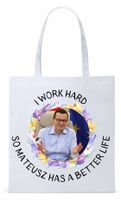 Mateusz Morawiecki Pis Torba Eco Biała Shopper Z Nadrukiem Ze Zdjęciem