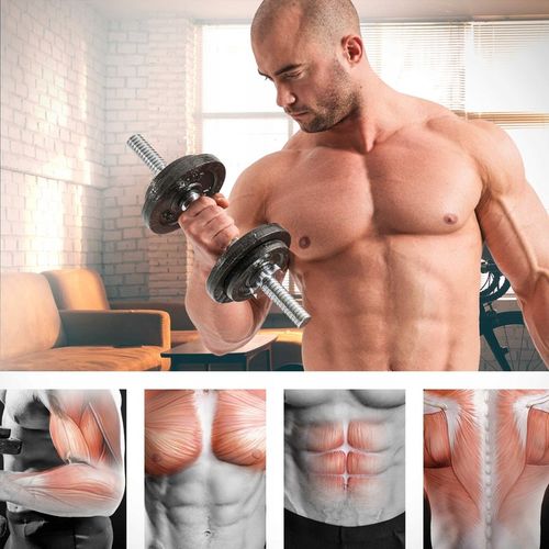 Hantle żeliwne 2x15kg zestaw z przedłużanym gryfem ryflowanym + zaciski na Arena.pl