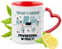 Powitanie W Pracy Kubek Czerwony Z Uszkiem W Kształcie Serca Na Prezent