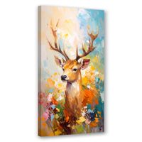 Obraz na płótnie do salonu biura, Kolorowy Jeleń efekt farby 40x80