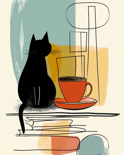 Plakat 40x50cm Kot i Kawa zdjęcie 1