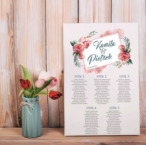 Plan stołów weselnych gości wesele tablica 70x50 na Arena.pl