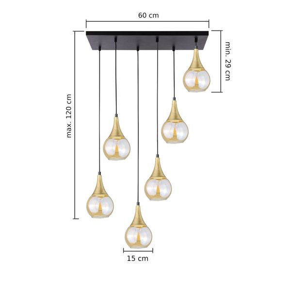 Lampa wisząca 6xE27 LACRIMA HONEY BLACK/GOLD zdjęcie 2