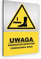 Tabliczka znak informacyjny 20x15 Srebrna ZGNIECENIE NOGI Nierdzewna