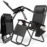 LEŻAK OGRODOWY FOTEL PLAŻOWY BASENOWY SKŁADANY GRAWITACYJNY PODUSZKA PÓŁKA