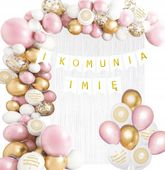Girlanda balonowa komunijna baner I Komunia z imieniem róż złota chrom