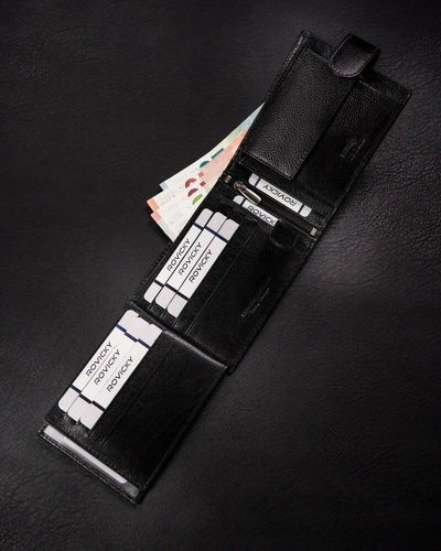 duży portfel męski ze skóry naturalnej zapinany na zatrzask - rovicky na Arena.pl