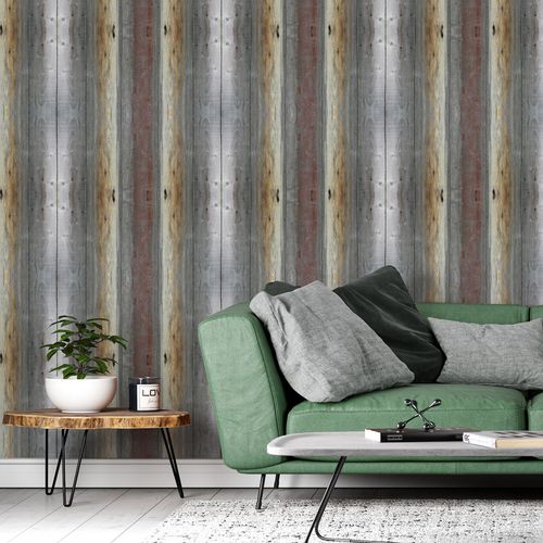 Tapeta Kolorowe Drewniane DESKI Wzór 3D do Salonu na Arena.pl