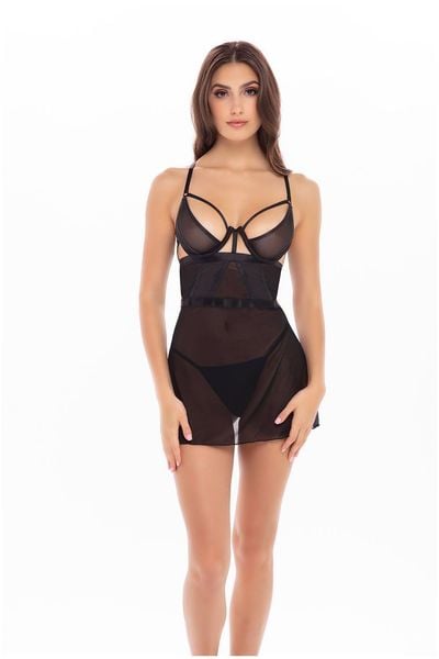 2Pc Bondage Strapping Chemise Set Black, M/L zdjęcie 1