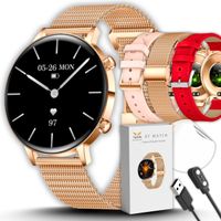 SMARTWATCH DAMSKI ELEGANCKI ZEGAREK AMOLED ROZMOWY BT 3 PASKI ZŁOTY PL IP68