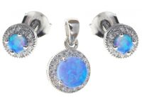 Delikatny rodowany srebrny komplet z opalem i cyrkoniami opal cyrkonie srebro 925 V013Z