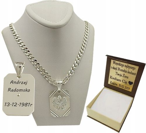 ŁANCUSZEK SREBRNY PANCERKA Z ORŁEM + GRAWER na Arena.pl