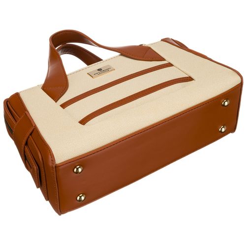 elegancka torebka damska w kolorach ecru i brązowym wykonana z materiału na Arena.pl