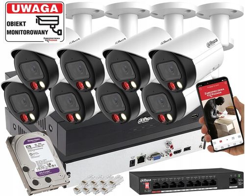 Top Zestaw monitoringu do dużego Domu IP 8 Inteligentnych Kamer Dahua 8MPx na Arena.pl