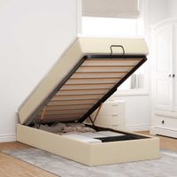 Rama łóżka otomana z materacem, kremowa, 80x200 cm, tkanina